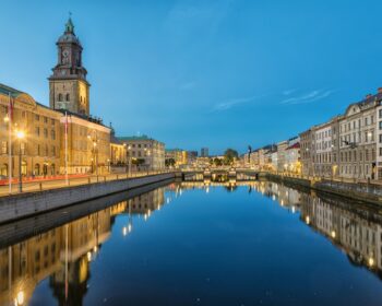 Cityscape of Gothenburg from Big Harbor Canal